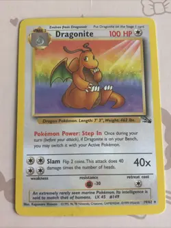 Pokemon TCG Dragonite 19/62 Fossil Rare Non-Holo Card WOTC 1999 LP Condition - Image 1