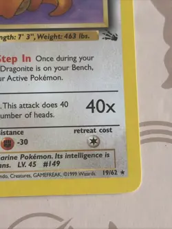 Pokemon TCG Dragonite 19/62 Fossil Rare Non-Holo Card WOTC 1999 LP Condition - Image 5
