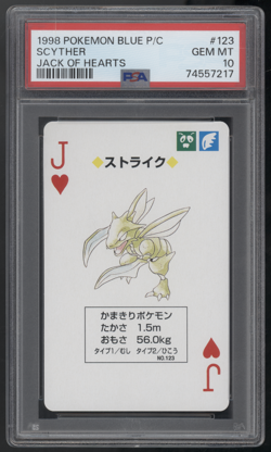 1998 Pokemon Blue Playing Cards - Scyther - Jack of Hearts - PSA 10 - Image 1