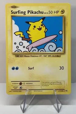 Pokemon Secret Rare Surfing Pikachu 111/108 XY Evolutions 2016 Toshinao Aoki - Image 1
