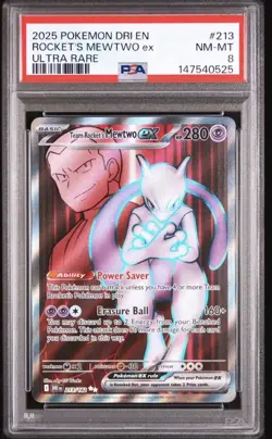 2025 Team Rocket's Mewtwo ex 213/182 Ultra Rare PSA NM MT 8 - Image 1