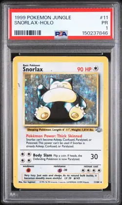 1999 POKEMON JUNGLE #11 SNORLAX-HOLO PSA 1 - Image 1
