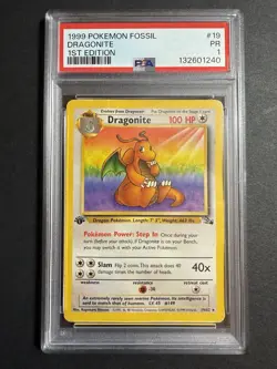 1999 Pokemon Fossil Dragonite 1st Edition #19 PSA 1 - Image 1