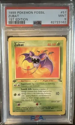 1999 Pokemon Fossil 1st Edition Zubat 57/62 PSA 9 Mint WOTC - Image 1