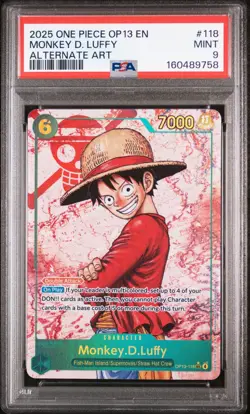 2025 ONE PIECE OP13-CARRYING ON HIS WILL MONKEY D LUFFY #118 ALTERNATE ART PSA 9 - Image 1
