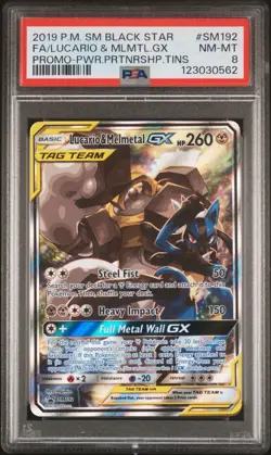 Pokemon 2019 SM Black Star Promo Lucario & Melmetal GX Fa #SM192 PSA 8 - Image 1
