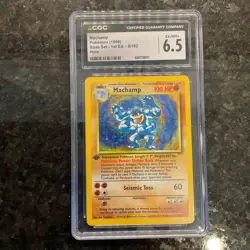 Pokemon 1st Edition Base Set Machamp 8/102 Holo CGC 6.5 NEAR MINT Vintage - Image 1