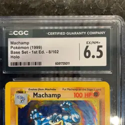 Pokemon 1st Edition Base Set Machamp 8/102 Holo CGC 6.5 NEAR MINT Vintage - Image 3