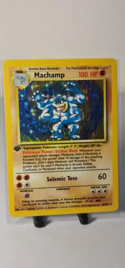 Pokemon Card Machamp 8/102 1st Edition 4th Print Holo Base Set 1999-2000 WOTC - Image 1