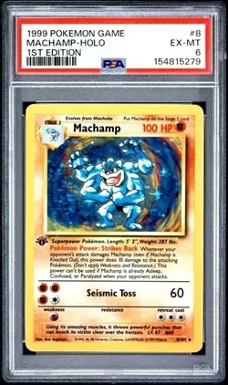 1999 Pokemon Base Set Unlimited MACHAMP 8/102 1st Edition Holo PSA 6 - Image 1