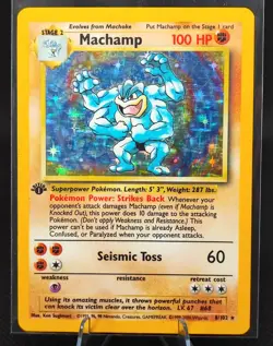 Pokemon TCG WOTC 1st Edition Machamp Base Set 8/102 Holo Rare English 1999 MP - Image 1