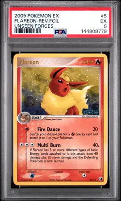 PSA 5 2005 Pokemon EX Unseen Forces Flareon REVERSE Holo Foil Rare 5/115 Stamped - Image 1