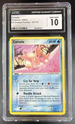 2005 Pokemon EX Unseen Forces Corsola Uncommon 37/115 CGC 10 - Image 1