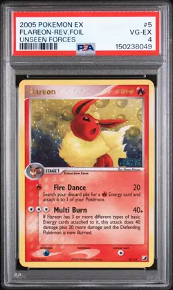 PSA 4 2005 Pokemon EX Unseen Forces Flareon REVERSE Holo Foil Rare 5/115 Stamped - Image 1