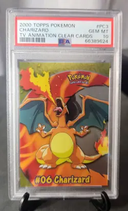 2000 TOPPS POKEMON TV ANIMATION CLEAR CARDS #PC3 CHARIZARD PSA 10 - Image 1