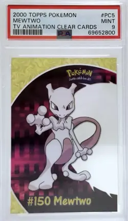 2000 TOPPS POKEMON TV ANIMATION CLEAR CARDS #PC5 MEWTWO PSA 9 - Image 1