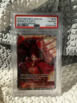 2023 One Piece OP05 Monkey D. Luffy 1st Anniversary Alt Art Card ST01-012 PSA 10 - Image 1