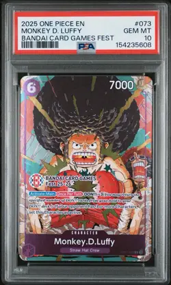 2025 ONE PIECE PROMOS BANDAI CARD GAMES FEST #073 MONKEY D. LUFFY PSA 10 - Image 1