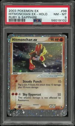 2003 Pokemon EX Ruby & Sapphire Hitmonchan EX Holo 98/109 PSA 8 - Image 1