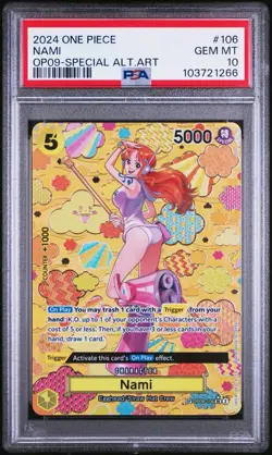 One Piece OP09 Nami SP Alt Art Holo Card PSA 10 Gem Mint - Image 1