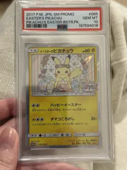 Easter's Pikachu 2017 Holo Pokemon Center Spring Promo Japanese 055/SM-P PSA 10 - Image 1