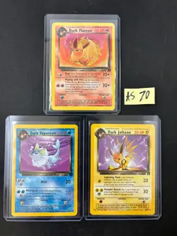 3 card Lot Pokemon Dark Jolteon, Dark Vaporeon, Dark Flareon Team Rocket (AS 70 - Image 1