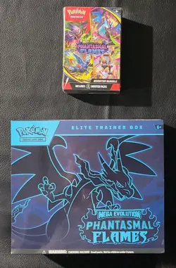 Pokemon TCG Mega Evolution Phantasmal Flames ETB & Booster Bundle Factory Sealed - Image 1