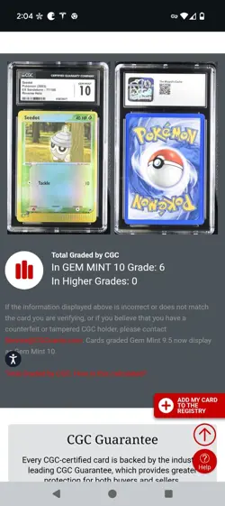 (TOP POP 6) CGC 10 GEM MINT Pokemon Reverse Holo Seedot EX Sandstorm - 77/100 - Image 5
