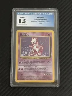 CGC 8.5 Mewtwo 10/102 Base Set Unlimited Holo Rare 1999 Pokemon TCG - Image 1