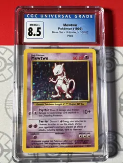 Mewtwo Pokemon Base Set 10/102 Holo Unlimited Rare CGC Graded 8.5 PSA NM Mew - Image 1