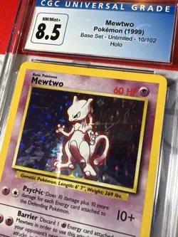 Mewtwo Pokemon Base Set 10/102 Holo Unlimited Rare CGC Graded 8.5 PSA NM Mew - Image 2