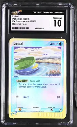 CGC 10 GEM MINT Lotad 2003 EX Sandstorm 66/100 Reverse Holo Foil Pokemon POP 3 - Image 1