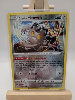 Pokemon Card Galarian Meowth Rebel Clash Reverse Holo 126/192 Near Mint - Image 1