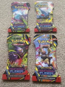 Pokemon Card Booster Pack Bundle Phantasmal Flames Mega Evolution Base X4 Sealed - Image 1