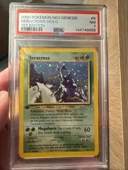 2000 POKEMON NEO GENESIS 1ST EDITION #6 HERACROSS-HOLO PSA 7 - Image 1