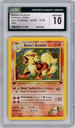 Pokemon Blaine's Arcanine GYM Challenge 1st Edition #1 Holo Rare CGC 10 Gem Mint - Image 1