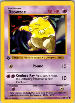 Drowzee 49/102 Common Base Set Shadowless Pokemon 1st Edition Lightly Played - Image 1