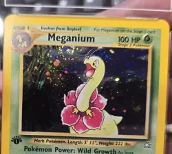 Pokemon Neo Genesis Meganium 11/111 Holo Rare First Edition TAG 9🌀🌀SWIRL🌀🌀 - Image 4
