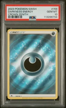 2023 Pokemon Sword & Shield Crown Zenith Darkness Energy #158 PSA 10 (NEW CERT) - Image 1