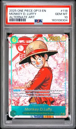 2025 ONE PIECE OP13-CARRYING ON HIS WILL ALTERNATE ART MONKEY D. LUFFY PSA 10 - Image 1
