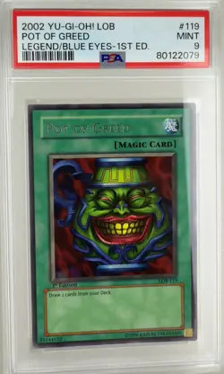 2002 YuGiOh Pot of Greed 1st Ed. LOB-119 Rare PSA 9 Mint - Image 1
