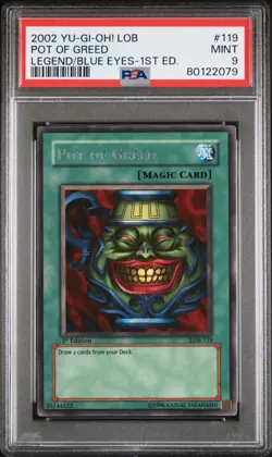 2002 YuGiOh Pot of Greed 1st Ed. LOB-119 Rare PSA 9 Mint - Image 2