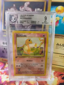 Pokemon Karte Card Glumanda Charmander Base Set 1. Edition Deutsch Beckett BGS 9 - Image 1