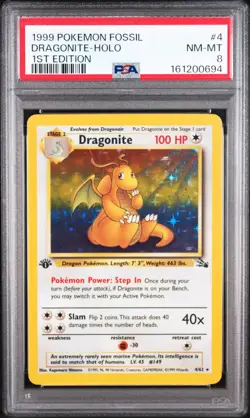 1999 POKEMON FOSSIL 1ST EDITION #4 DRAGONITE-HOLO PSA 8 - Image 1