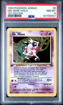 Pokemon Card PSA 8 1999 POKEMON JUNGLE #6 MR. MIME-HOLO 1ST EDITION Vintage! - Image 1