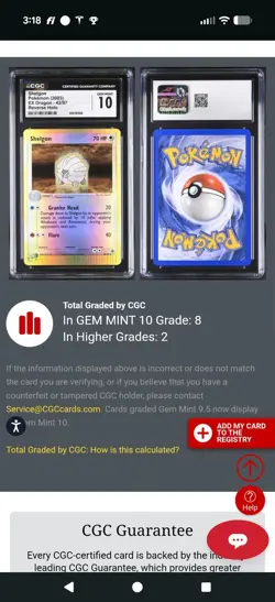 (POP 8) CGC 10 GEM MINT Pokemon Shelgon Reverse Holo 42/97 EX Dragon 2003 - Image 4
