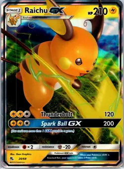 Raichu GX 20/68 Holo GX Rare Hidden Fates Pokemon Near Mint - Image 1