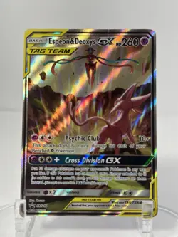Pokemon TCG Espeon & Deoxys GX SM240 Black Star Promo Full Art Holo MP - Image 1
