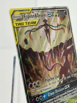 Pokemon TCG Espeon & Deoxys GX SM240 Black Star Promo Full Art Holo MP - Image 3