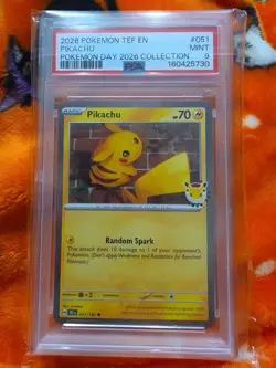 2026 Pokemon Day Pikachu 051/162 Stamped Cosmos Holo Temporal Forces PSA 9 - Image 2